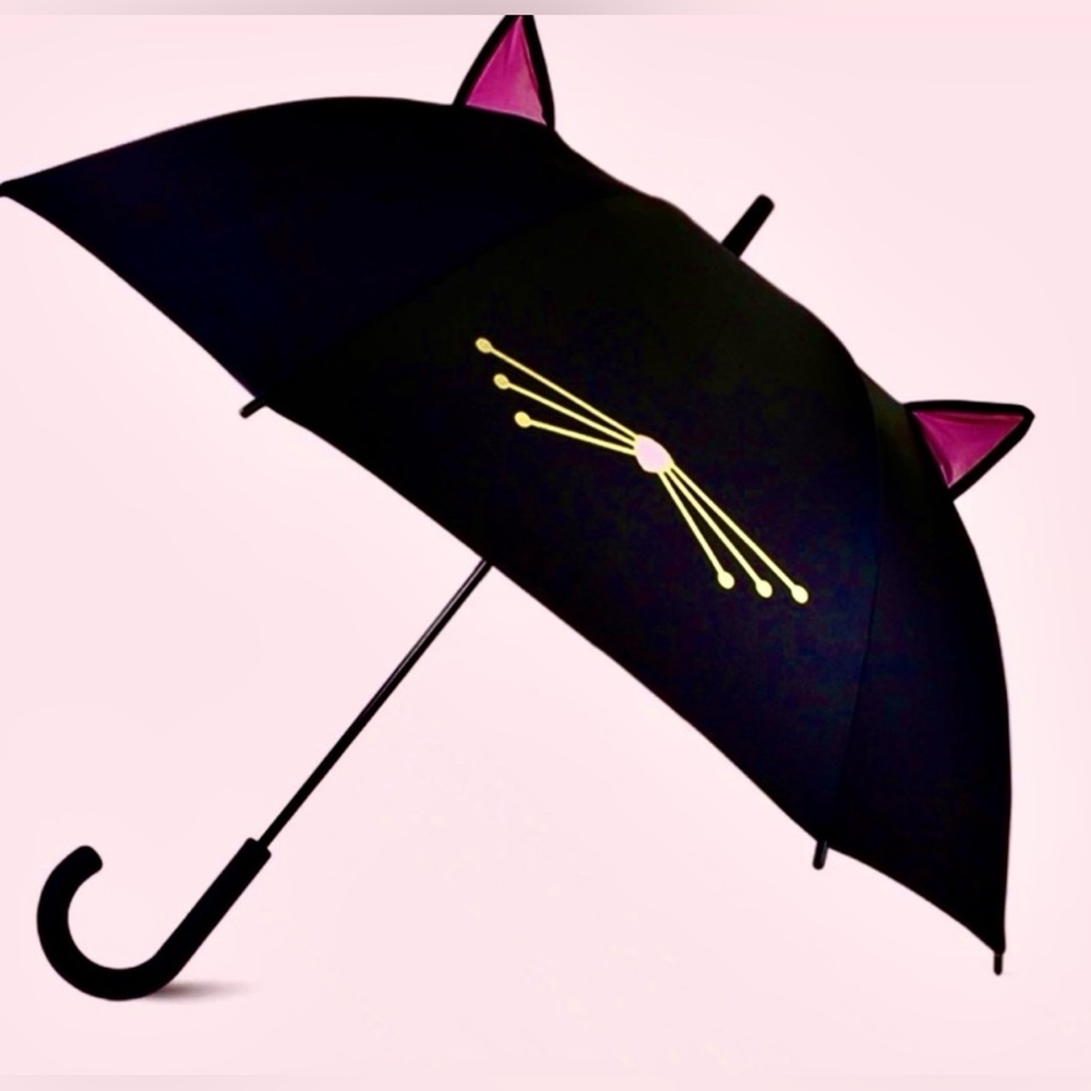 kate spade Lg Dome Umbrella NWT Black Cat pop-up Ears top/whiskers&nose NWT
